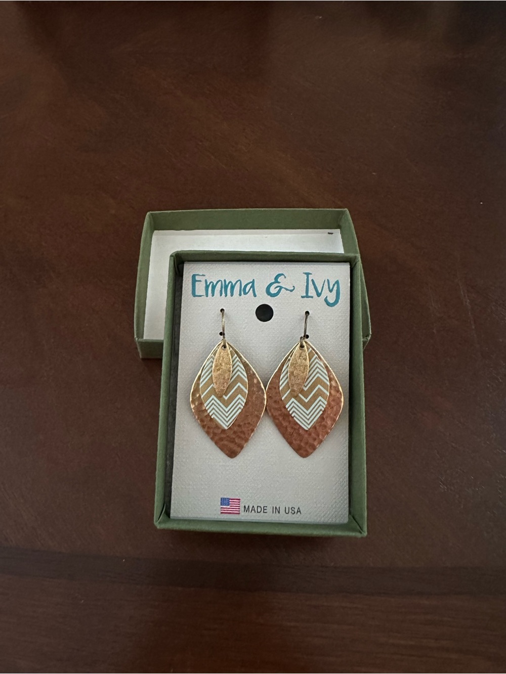 Copper-Tone Layered Chevron Leaf Drop Earrings